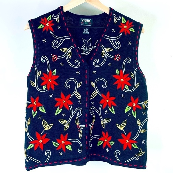 Designers Originals Studio Women’s Ugly Christmas Sweater Vest Button Down - Picture 1 of 3